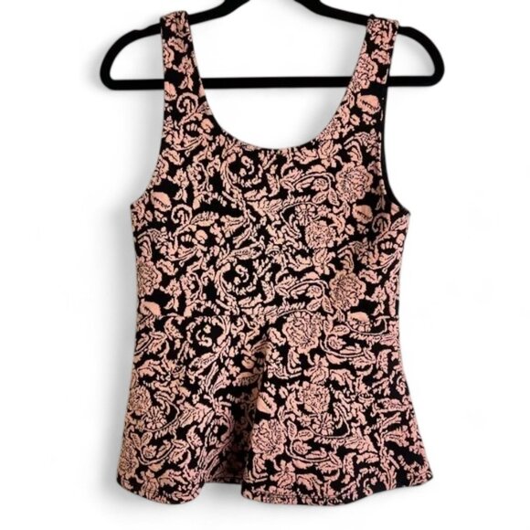 Sugar Lips Tank Top Large Black Pink‎ Floral Peplum Sleeveless Casual Blouse - Picture 2 of 8